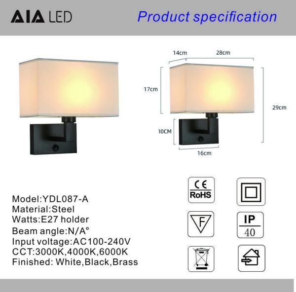 Surface mounted hotel wall lamp bedroom indoor fabric shade bedroom bedhead wall light USB bedside wall light