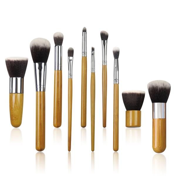 10Pcs Bamboo Makeup Brush Set , Vegan Cruelty Free Foundation Blending Brush