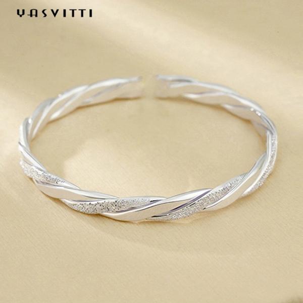 родий браслета тумака извива 3g 13cm покрыл Bangles CZ 925 серебряные