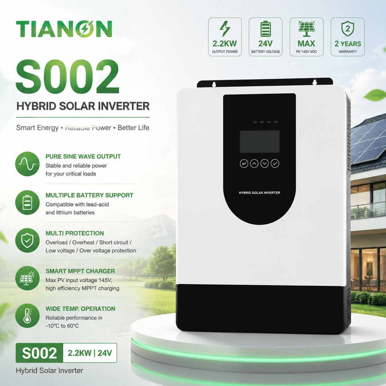 2.5KW 12V Hybrid Solar Inverter 3000W MPPT PV Input with 100A Charging Current