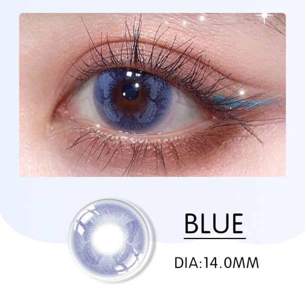 ODM Natural Looking colored 3Tone Blue Eye Contact Lenses Non Prescription Yearly