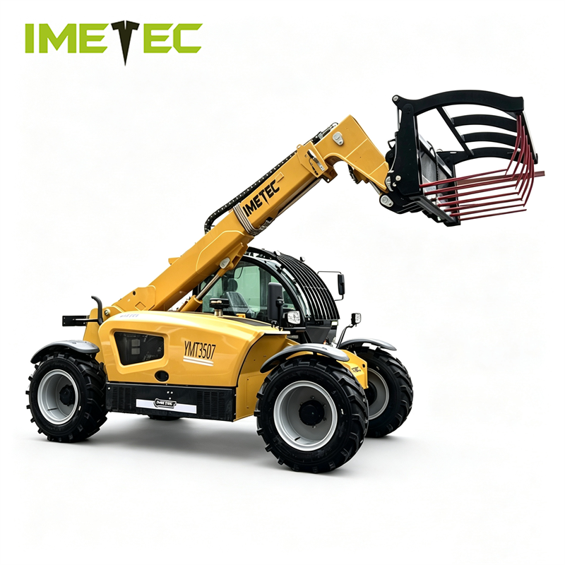 IMETEC Electric Telescopic Handler Forklift Rubber Off Road Tires 4 Wheel Steering