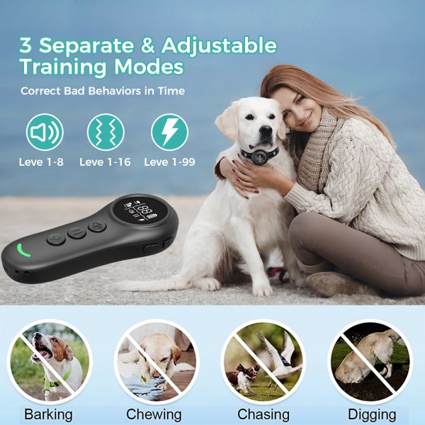 Adjustable Smart Dog Training Collar Anti-Bark 3 Modes Remote Control Rechargeable Fashion Nylon & Plastic IPX7 Waterproof