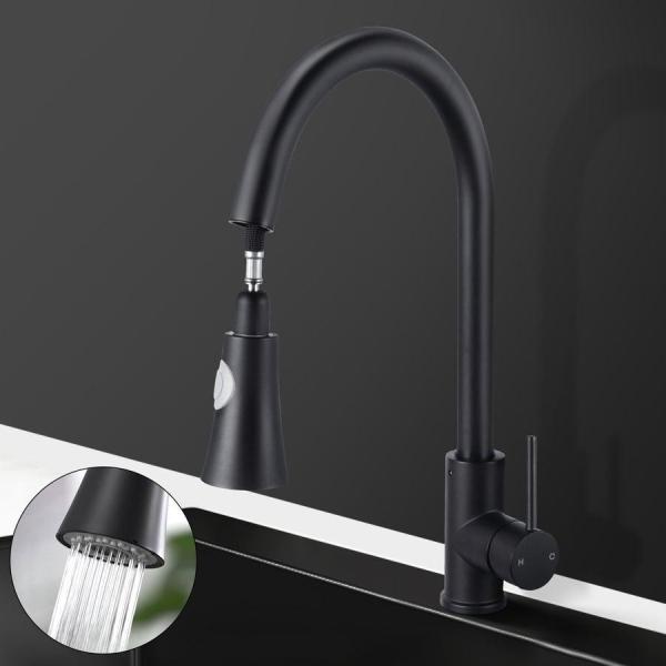 2024 Lizhen Luxury Flexible Single Handle Single Hole Black Taps Pull Down Kitchen Faucet For Sink