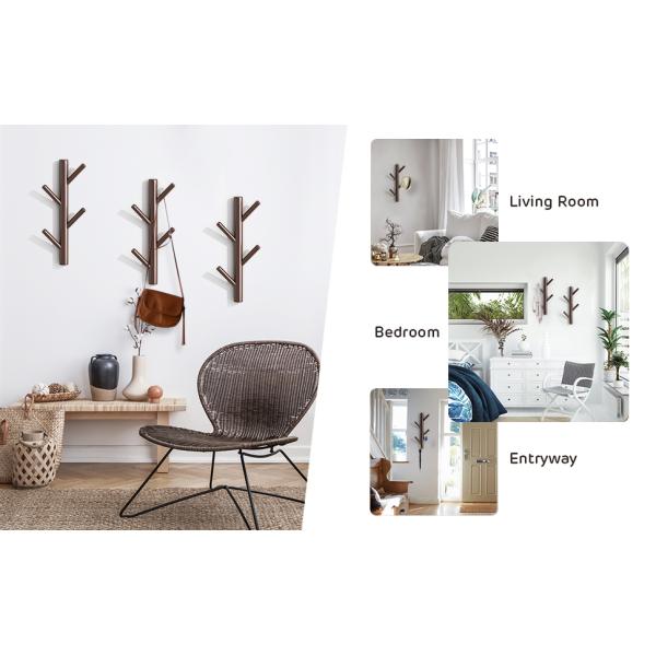 Wood Hook Wall Decor Hanger for Bedroom and Bathroom Behind Doors/On Walls Function