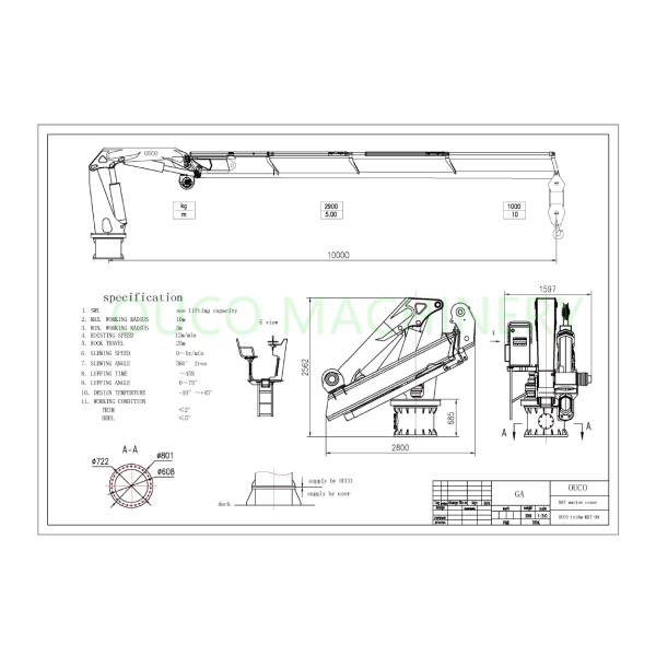 заграждение серебра костяшки крана постамента 0.6T 8M телескопичное оффшорное гидравлическое для морской деятельности