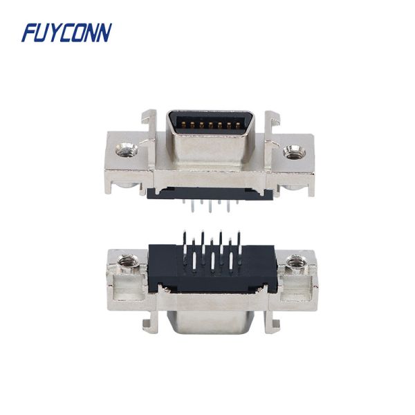 14pin Female Servo Connector , MDR PCB Straight SCSI Connector W/ Zinc Alloy Shell