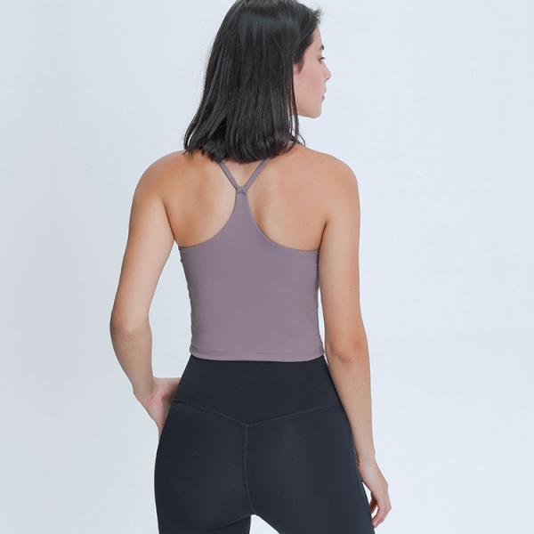 Removable Pads Y Back Spagettie Straps Fitness Womens Camisole With Bra Sport Vest Top