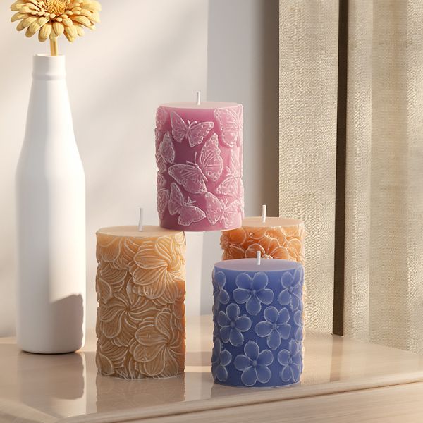 Cylindrical Aromatherapy Candle Silicone Mold DIY Butterfly Rose Wave Gypsum Ornament Expanded Fragrance Stone Dropping Mold