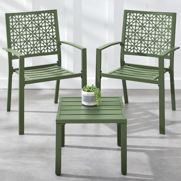 Outdoor Furniture AJUNION Modern Steel KD Frame Garden Set Stackable Chair Bistro Set