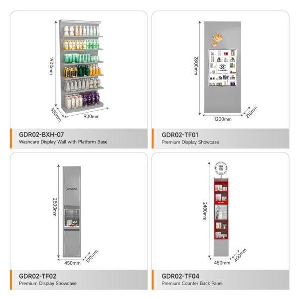 Skincare Display Rack Grey Oiled Wooden Skincare Cabinet With Led Lights For Multi-Functional Shop Counter And  Branded Display Stand
