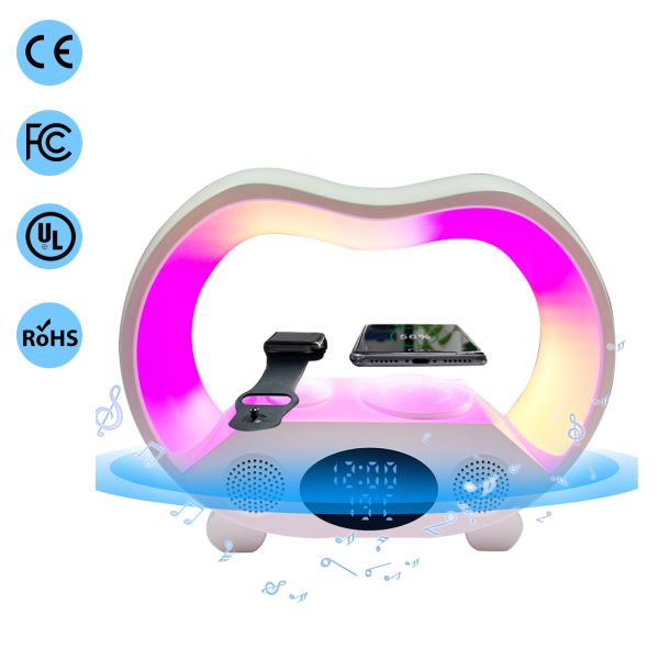 Rgb Charger Lamp G Shape Sound Ambient Smart Wireless Charging Night Light Clock Charger