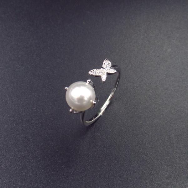 Butterfly Shape Silver Pearl Ring / Real Silver 925 Pearl Eternity Ring Jewelry