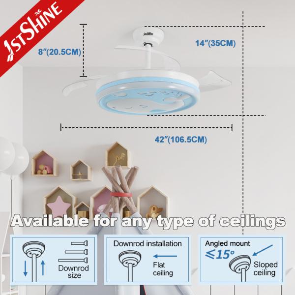 Ventilador de teto LED de 42 polegadas com lâminas ocultas e dimmer de suporte de luz 50000 horas de trabalho