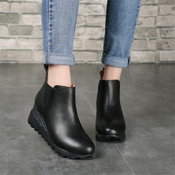 S029 Autumn and winter new leather ankle boots original handmade round toe wedge casual waterproof platform high heel