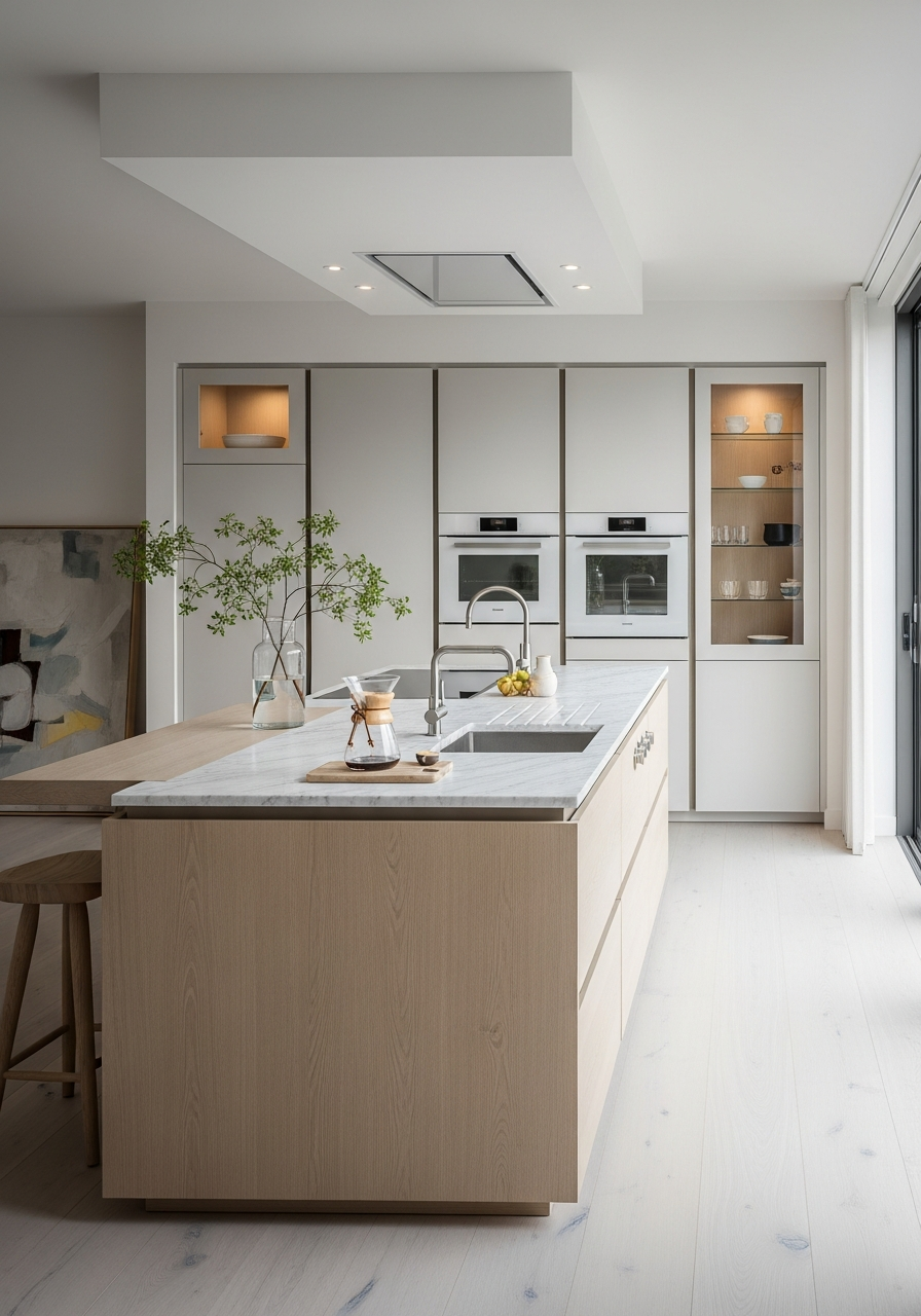 Quarter-Sawn Pale Oak Kitchen Cabinet in 304 Stainless Steel