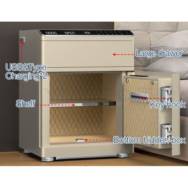Motion-Activated Drawer Smart Safe Box Biometric Lock Dual Alarm