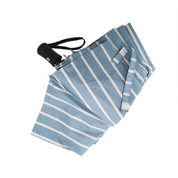 Light Blue White Strips Auto Open Close Umbrella UV Pretection With Fiberglass Frame