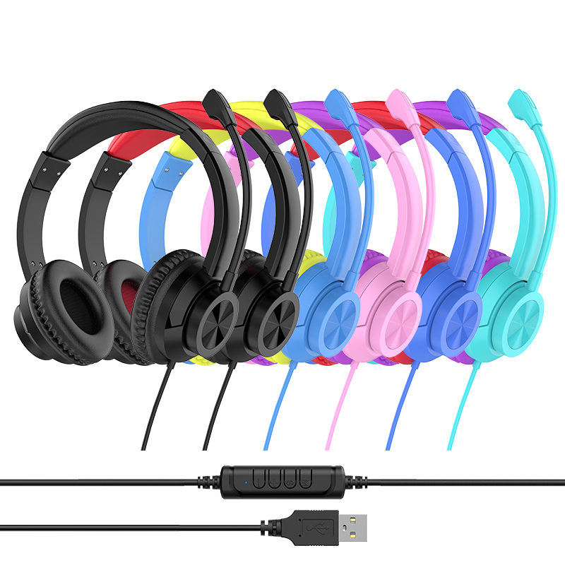 JTY-1036 Wired Call Center Headset with Adjustable Microphone, USB Type‑C 3.5mm Multi‑Interface Over‑Ear Headphone, Volume & Mute Control for Office Customer Service Online Class