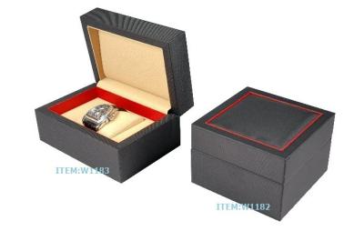 Black Wooden Watch Boxes with Red Frame outside top and kidney pillow inside