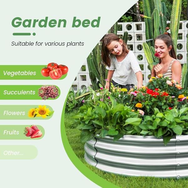 Easy To Assemble Round Metal Raised Garden Beds Outdoor 2*1Ft  Sliver