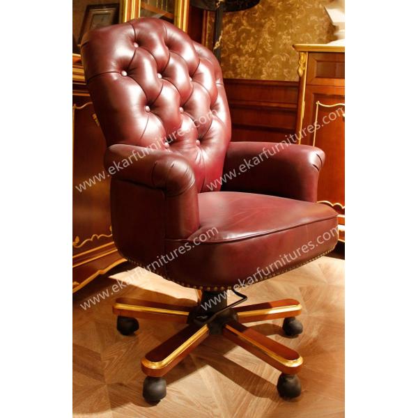 Brown Leather Antique Boss Chair With Wheel Or Swivel FS-168