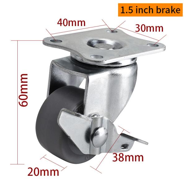 EDL Mini roues de roue de 1,5 pouce 30 kg TPE en plaque par type rigide, pivotant et frein