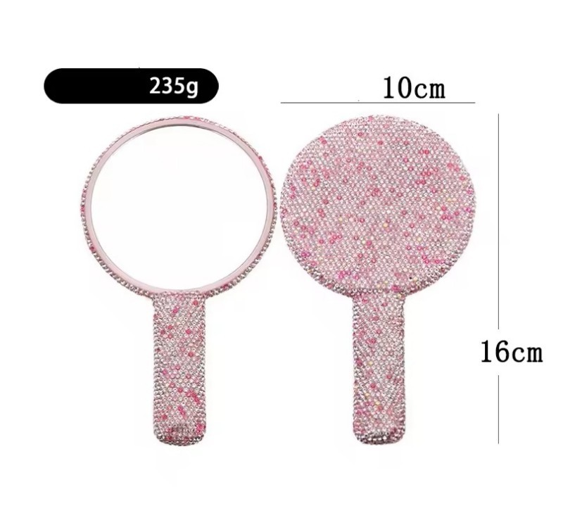 Diamond Encrusted Beauty Mirror With Compact Handle And Personalizable Options