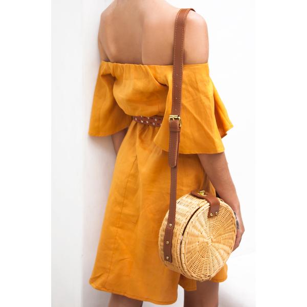 Summer women off shoulder golden dress