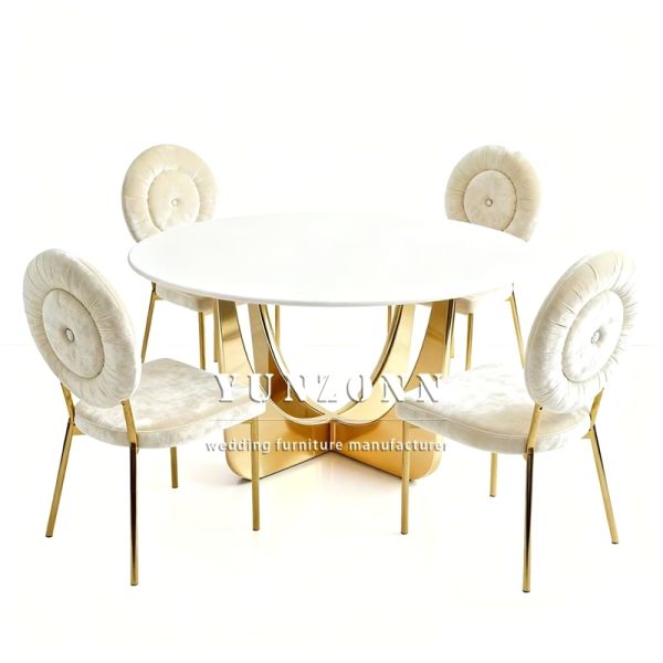 Luxury Round Stainless Steel Wedding Table Event Design Gold Glass Top Dining Table