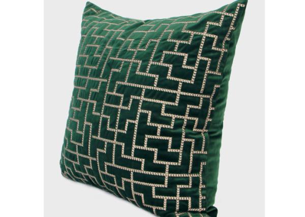 Forest Green Decorative Throw Pillows Geometric Embroidered 100% Velvet