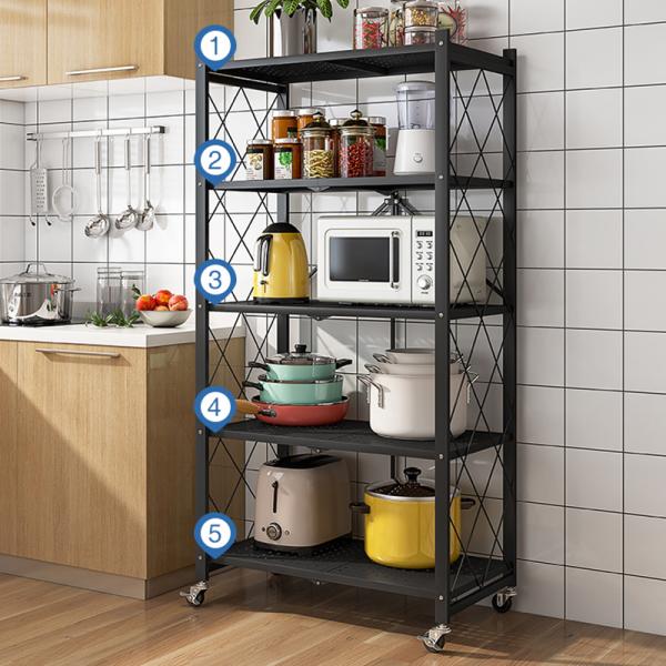 Y Free Installation 3/4/5 Layers Kitchen Shelf Floor Type Microwave Oven Rack Multi-layer Foldable Mobile with Wheel Storage