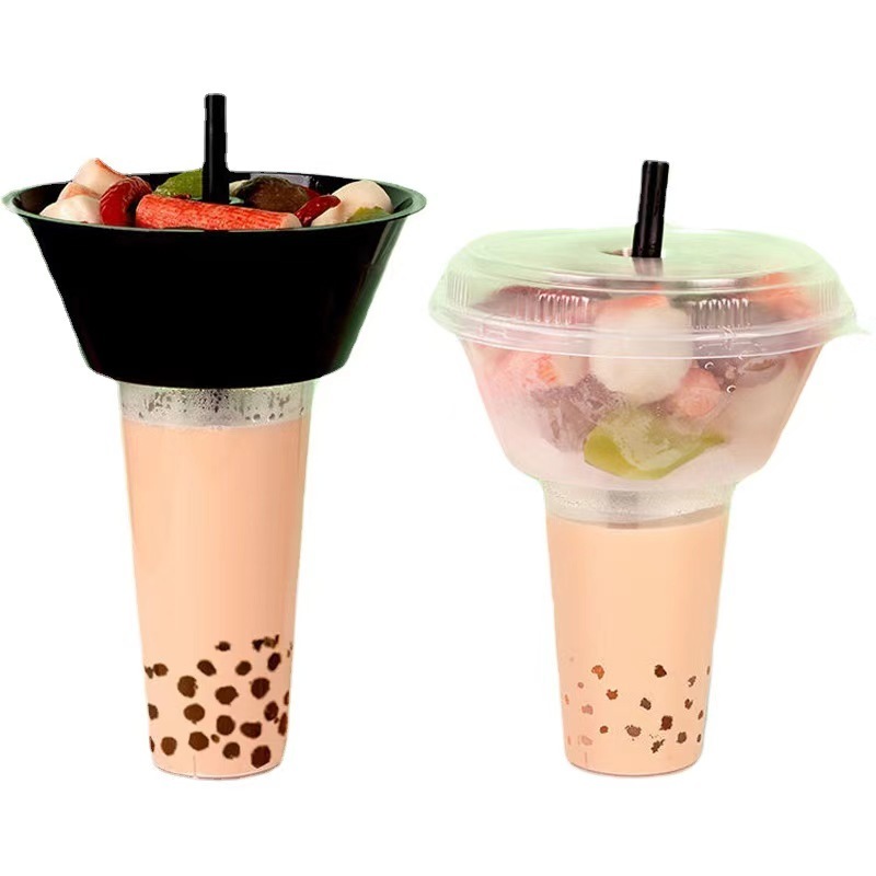 ODM Plastic Milk Tea Cup with Snack Tray on Top