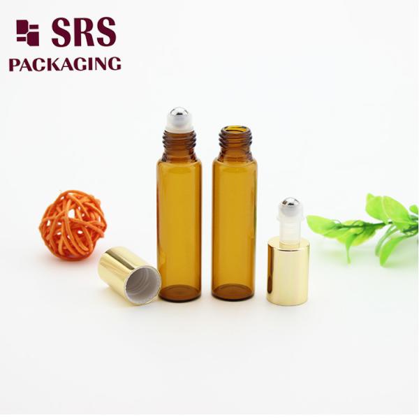 5ml luxury amber glass roller ball bottle with metal ball for essential oil