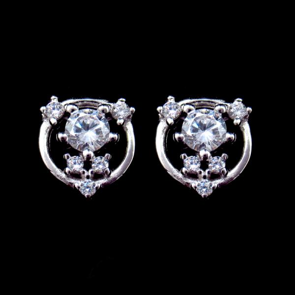 Personalized Silver Cubic Zirconia Earrings , Zircon Copper Flower Charm Cute Stud Earrings For Women