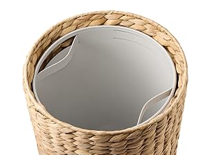 Wicker Waste Basket - Water Hyacinth Bathroom Garbage Can With A Lid - Bathroom Trash Can Boho Style - Wicker Trash Can With Lid For Household, Kitchen - Removable Liner, Iron Frame