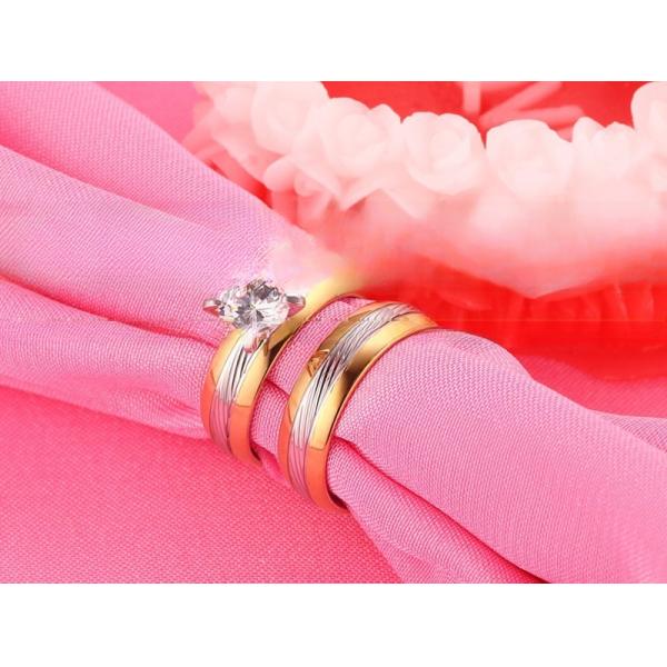 Couple Stainless Steel Wedding Band Set Yellow Gold Filled Round CZ for Women Men