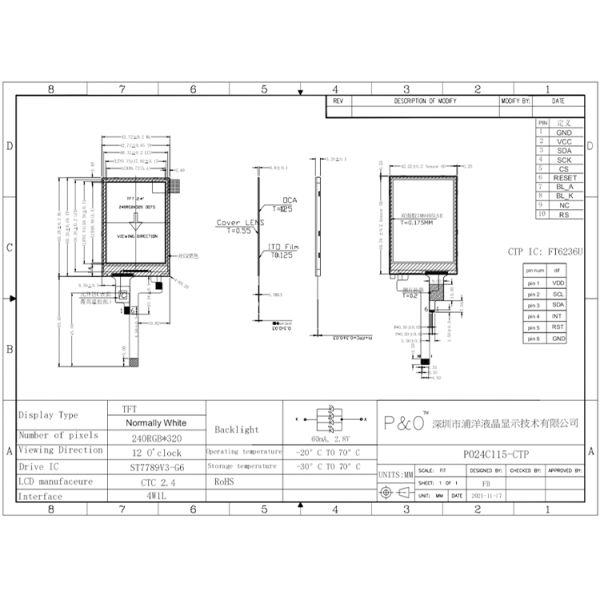 Polcd Small Touch LCD Module 2.4 240x320 LCM screen Panel 2.4 inch TFT liquid crystal display