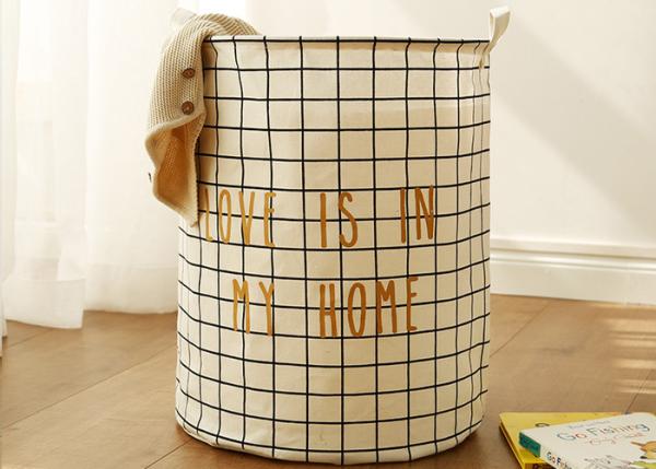Puting Foldable washing laundry clothes basket toy storage bag large box customized Grey plaid love is in my home