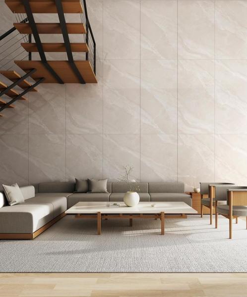 Light Yellow Polished Glazed Tile 900x1800mm Indoor Floor