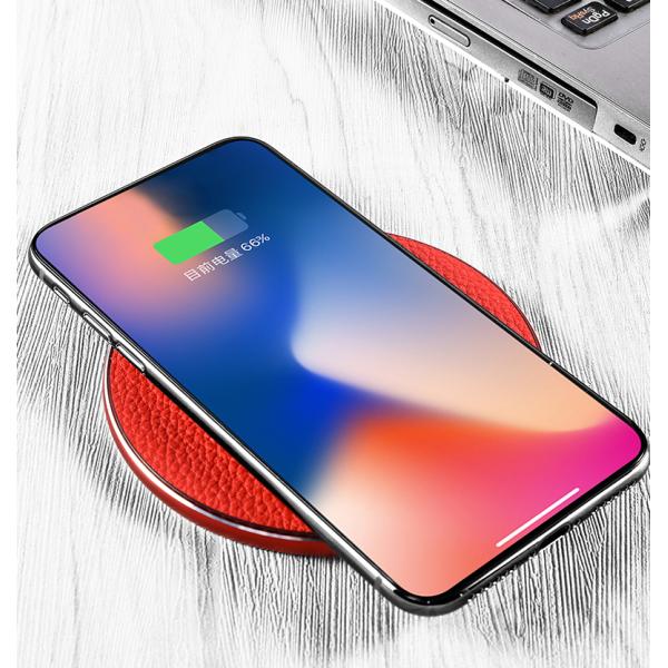Fashionable Round PU Leather Desktop Wireless Phone Charger 5V 2A 9V 1.67A Input