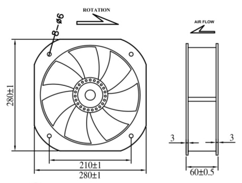 24V Ventilation 11 inch DC Axial Fan / 24V Duct Cooling Fan 280mm x 280mm x 80mm