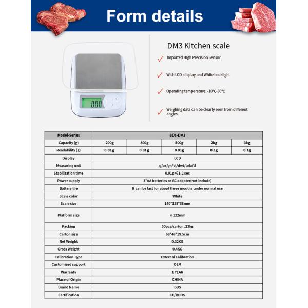 Báscula digital de alimentos de acero inoxidable con precisión de 1G para granos de café, panadería y té. Fácil mantenimiento. Pesaje culinario. Soporte OEM personalizado.
