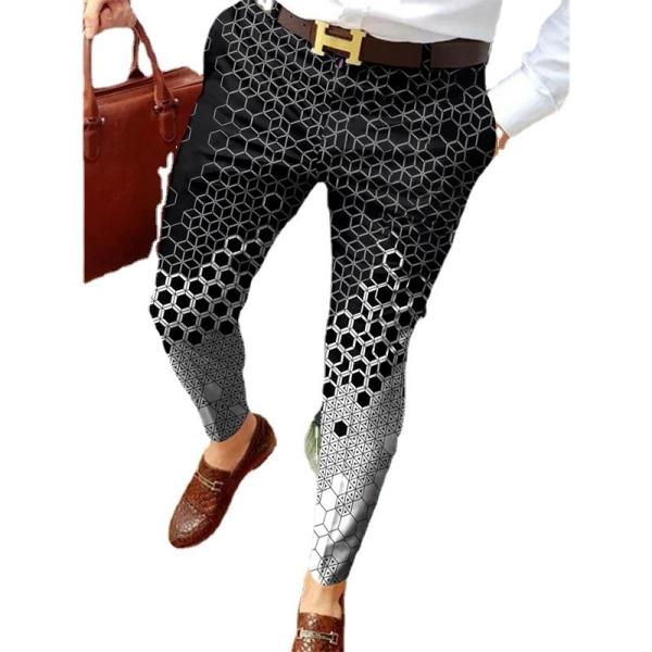Light Wash Digital Print Polyester Trousers Multi-style Slim-fit Plaid for Casual Men
