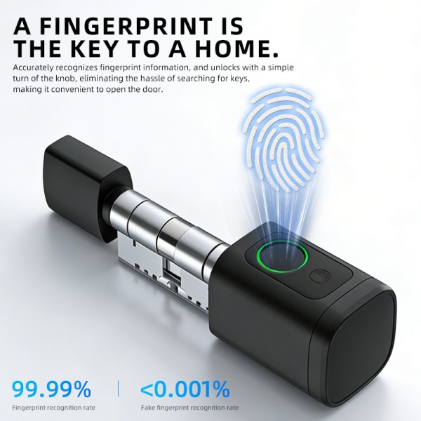 Ttlock Fingerprint Keypad Combination Cylinder Lock with Keys and Emergency Function for Aluminum Door Cloud Data Storage