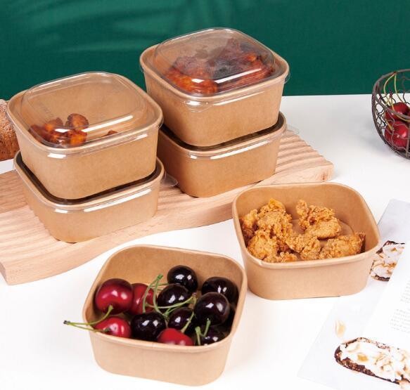 Customized Request 900 Ml Eco-Friendly Disposable Lunch Box Kraft Paper Box with Lid