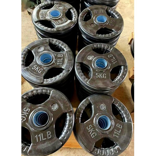 Tri Grip Rubber Weight Plate 3 Holes Barbell Plate Commercial Home Gym Strength Training Weight Lifting Equipment