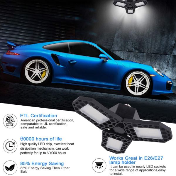 60W Deformable LED Garage Light ETL Certificated LED Adjustable Garage Lights IP40