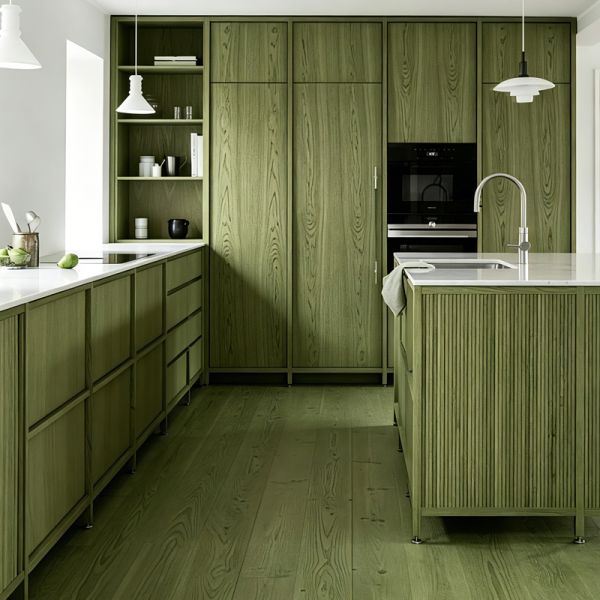 Olive Green Oak PVC Furniture Vinyl Wrap Eco Friendly 3D Embossed Surface Wrap Foil