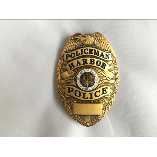 High quality metal stamped gold plated engraved metal police badge